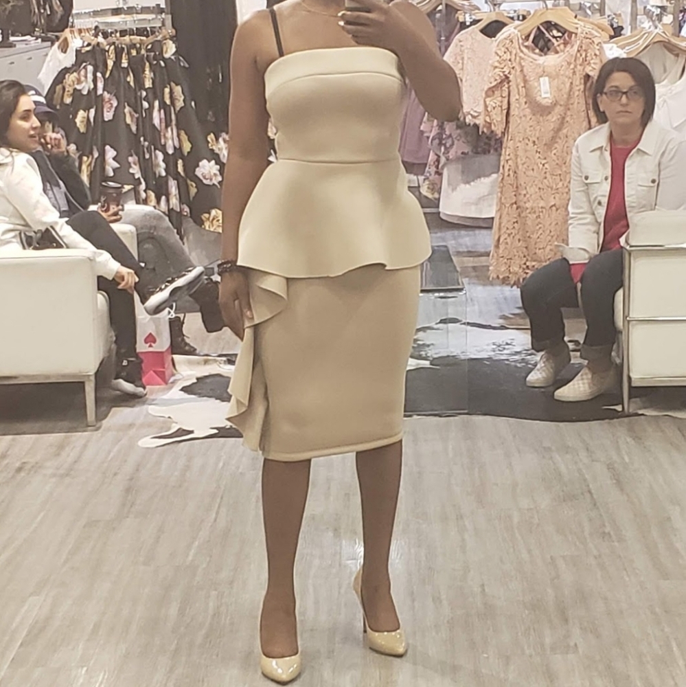 PRICE DROP! 💥 Beige Strapless peplum style dress
